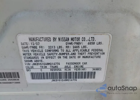 2008 Infiniti G35 Journey из США, поврежденный, VIN JNKBV61E48M214774